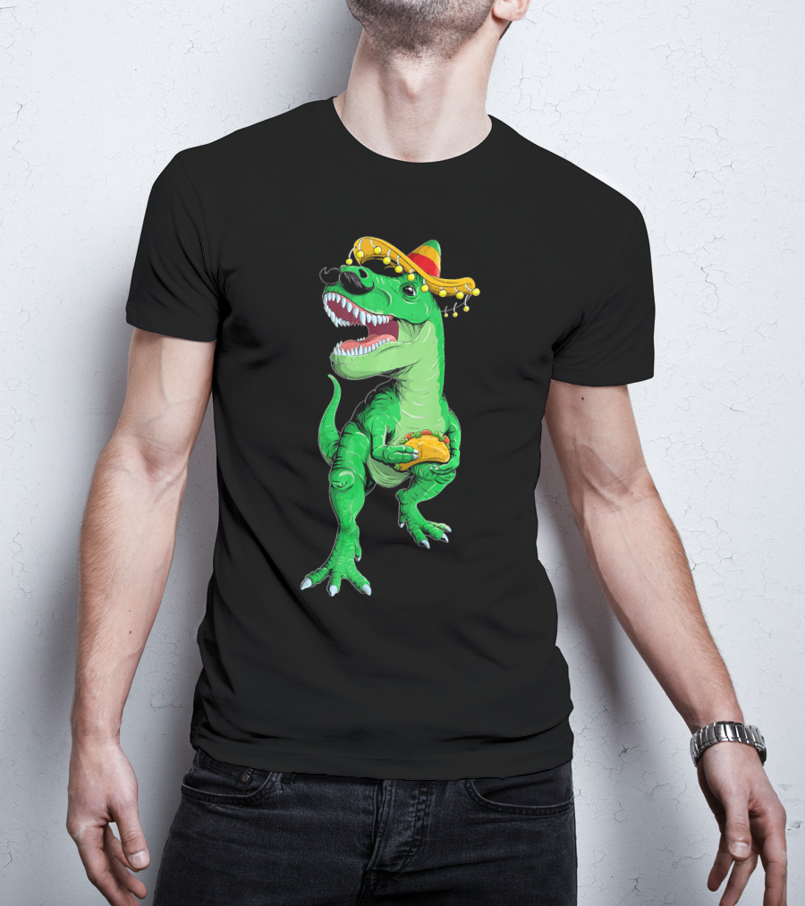 Cinco De Mayo Dinosaur Rex With Taco And Sombrero T-Shirt