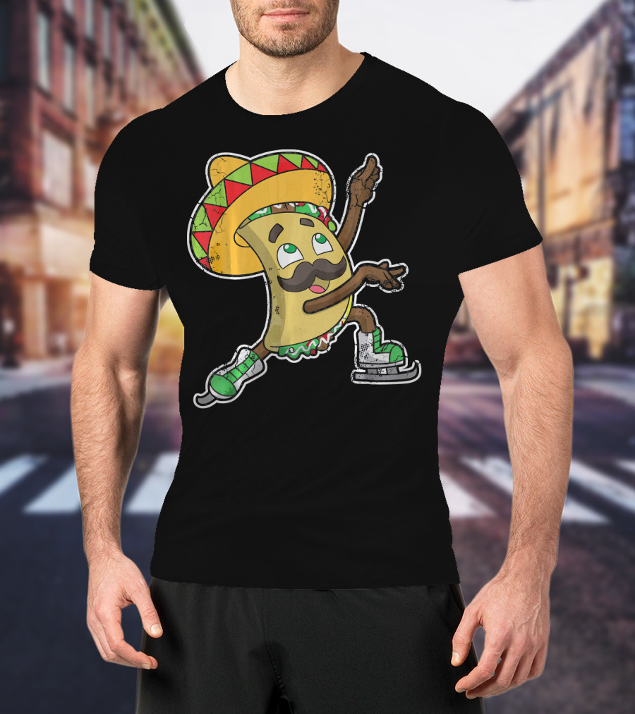 Taco Ice Skating Sombrero Cinco De Mayo T-Shirt