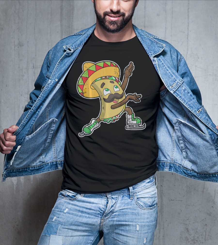 Taco Ice Skating Sombrero Cinco De Mayo T-Shirt