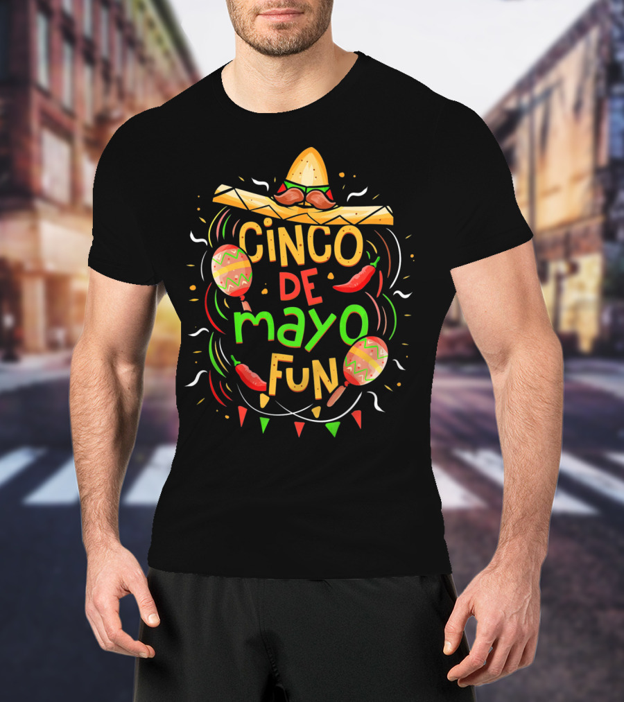 Cinco De Mayo Fun Sombrero Maracas Peppers Fiesta T-Shirt
