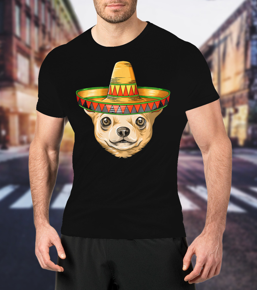 Chihuahua Wearing Mexican Sombrero For Cinco De Mayo T-Shirt