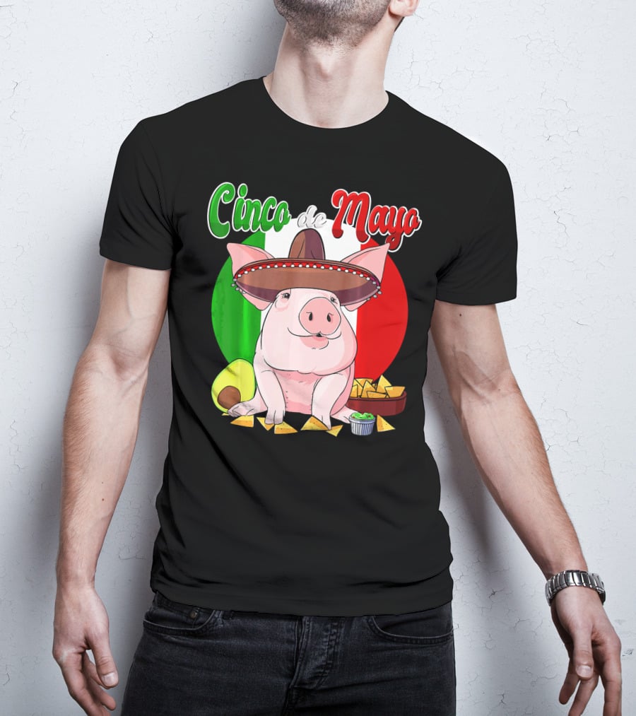 Cinco De Mayo Pig Sombrero Nachos Avocado Fiesta T-Shirt