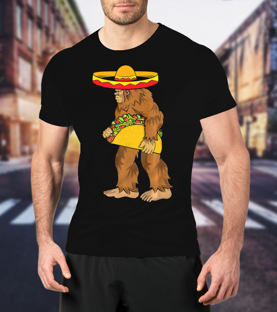 Bigfoot Carrying Taco Sombrero Cinco De Mayo T-Shirt