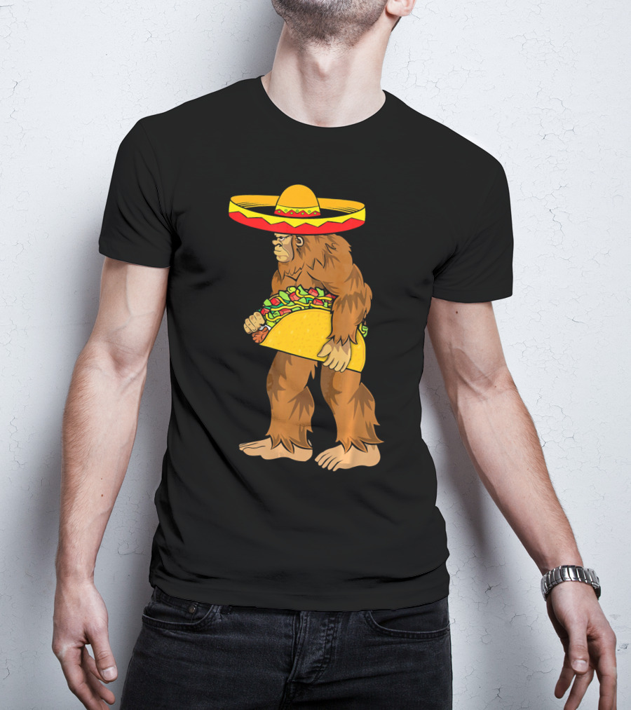 Bigfoot Carrying Taco Sombrero Cinco De Mayo T-Shirt