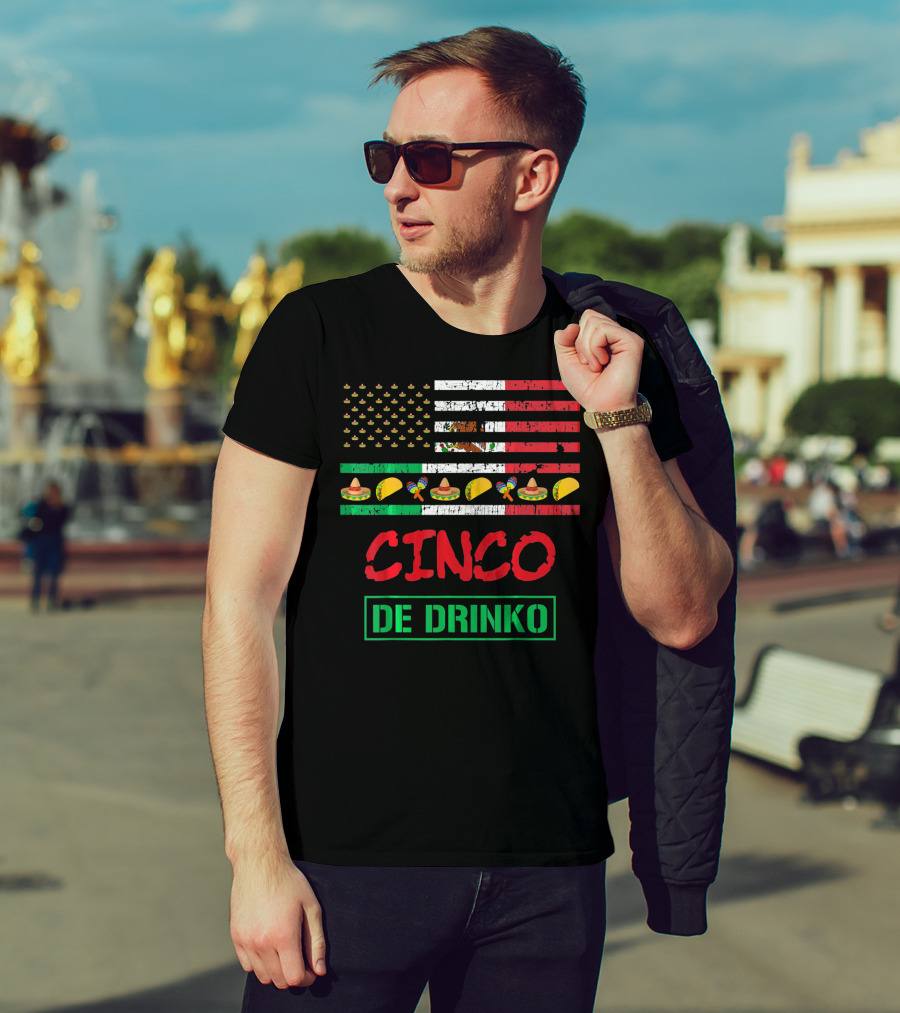 Cinco De Drinko Funny Mexico Flag Sombrero Taco Maracas Icons T-Shirt