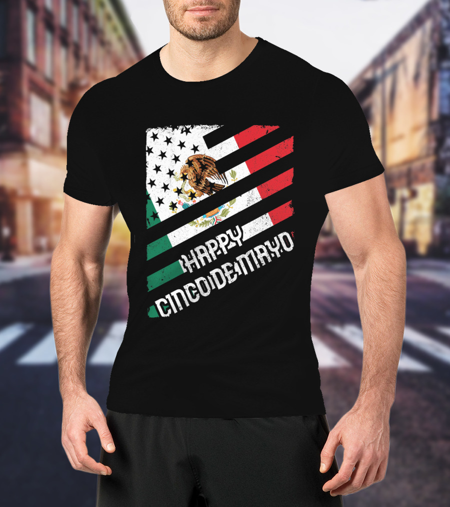 Cinco De Mayo Happy Mexico US Flag Eagle Stripes T-Shirt