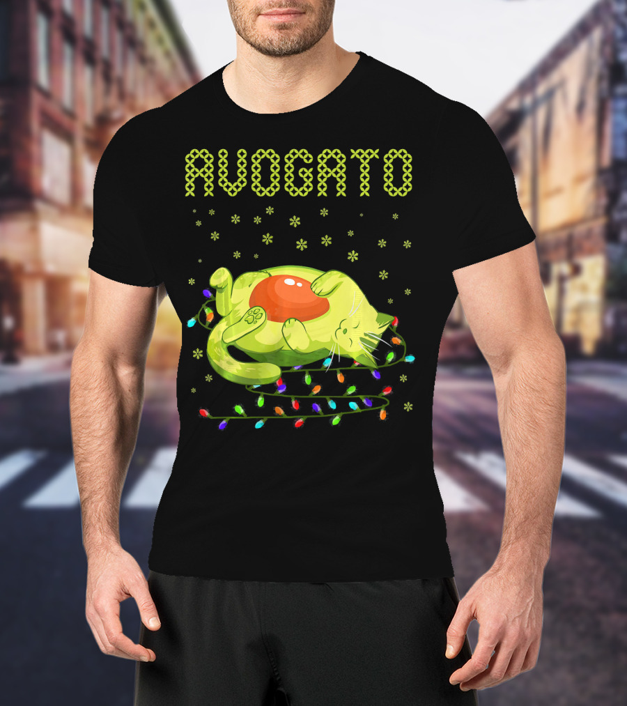 Avogato Cat With Colorful Lights Funny Cinco De Mayo Meow T-Shirt