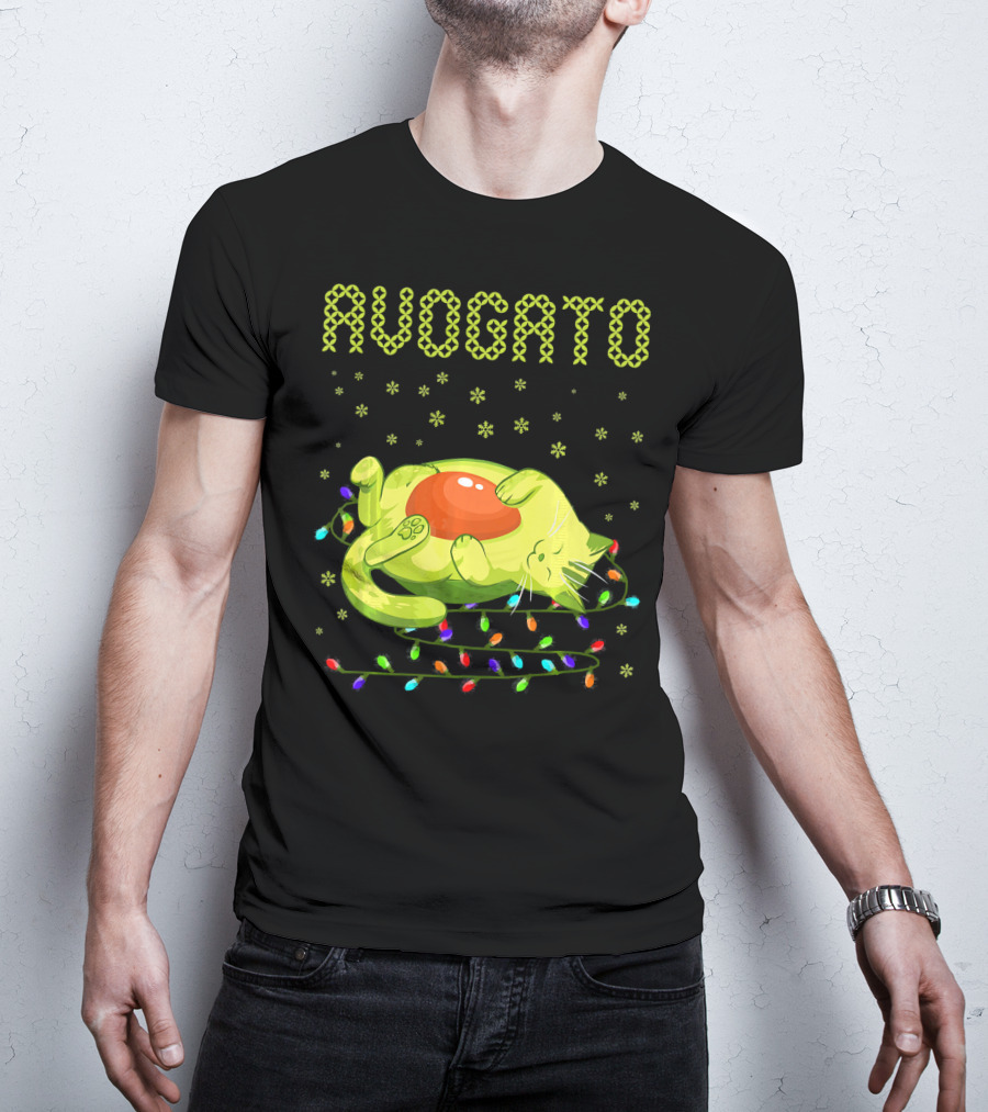 Avogato Cat With Colorful Lights Funny Cinco De Mayo Meow T-Shirt