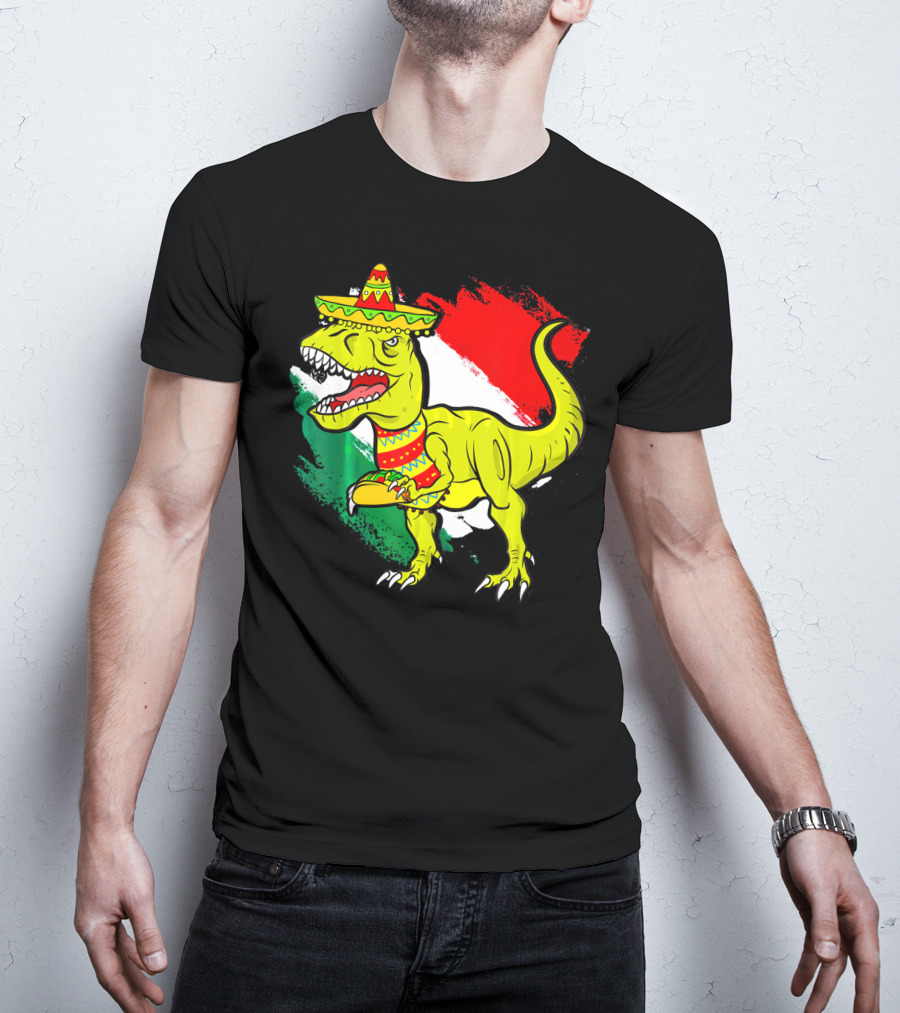 Tacosaurus Rex Sombrero Mexican Flag Cinco De Mayo Mexican Pride T-Shirt