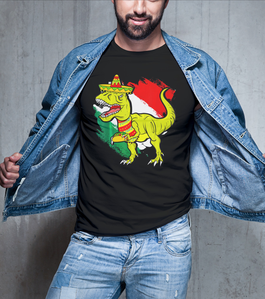 Tacosaurus Rex Sombrero Mexican Flag Cinco De Mayo Mexican Pride T-Shirt