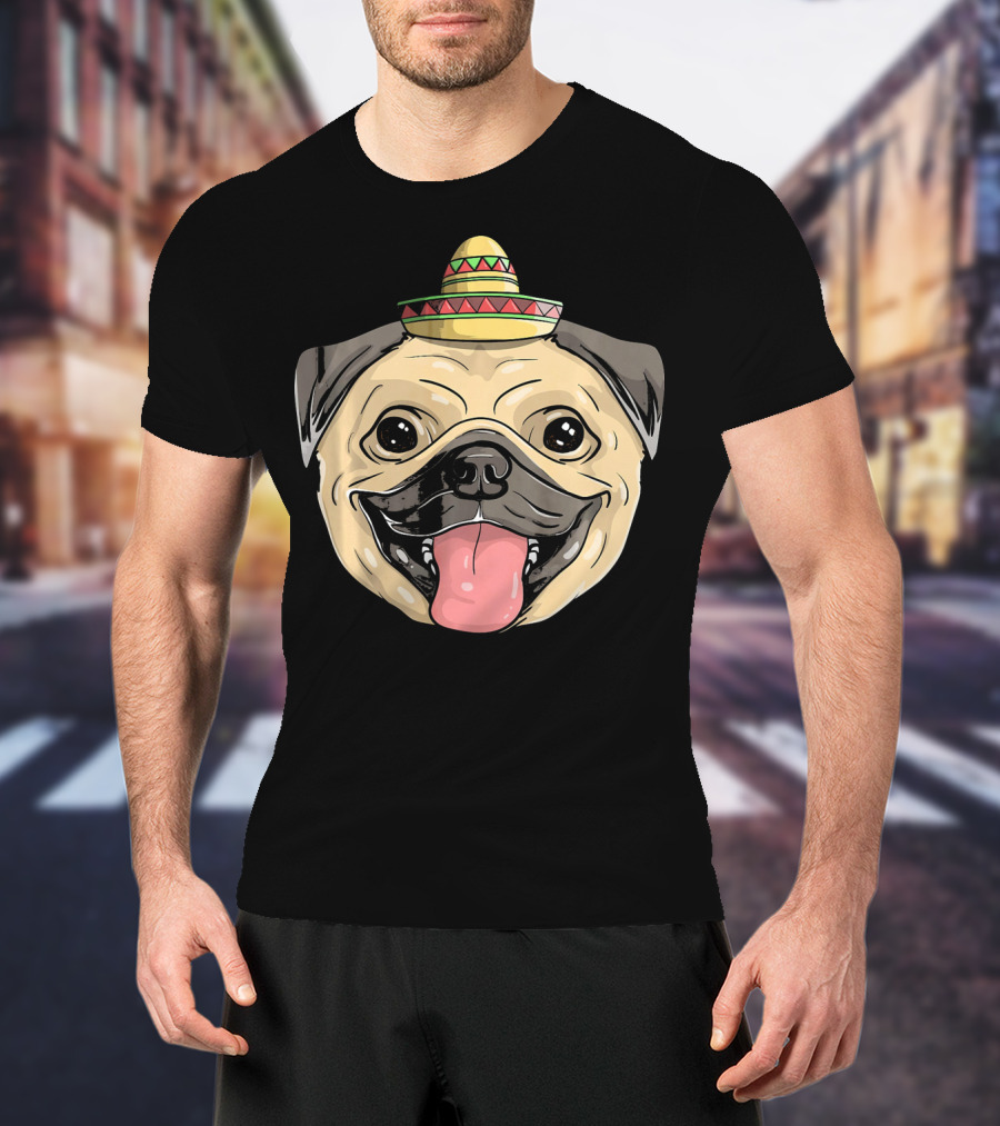 Fiesta Pug Dog Sombrero Cinco De Mayo T-Shirt