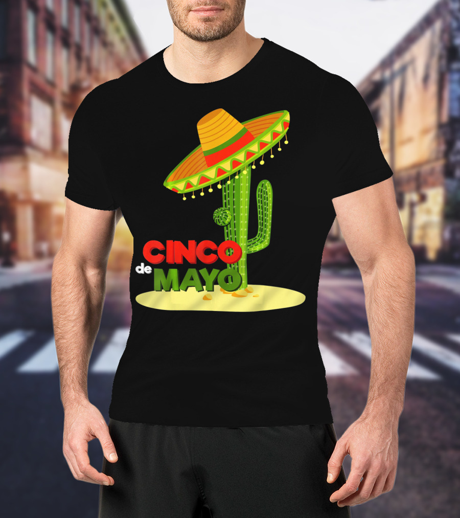 Fiesta Cinco De Mayo Cactus With Sombrero T-Shirt
