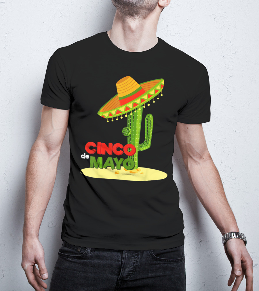 Fiesta Cinco De Mayo Cactus With Sombrero T-Shirt