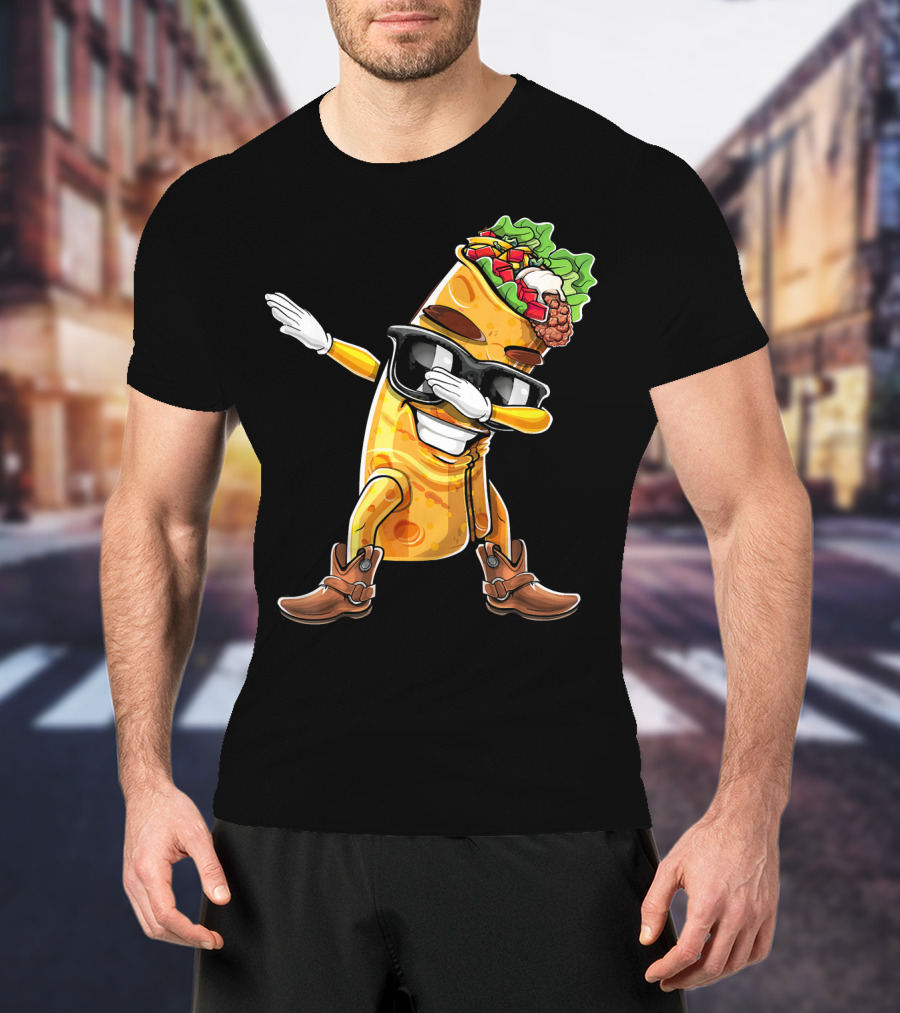 Dabbing Burrito With Cowboy Boots Cinco De Mayo Party T-Shirt