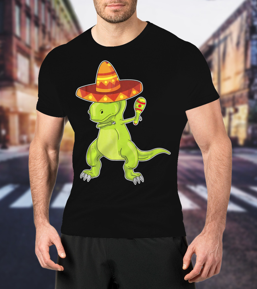 Cinco De Mayo Dinosaur Funny Mexican Sombrero Maracas T-Shirt