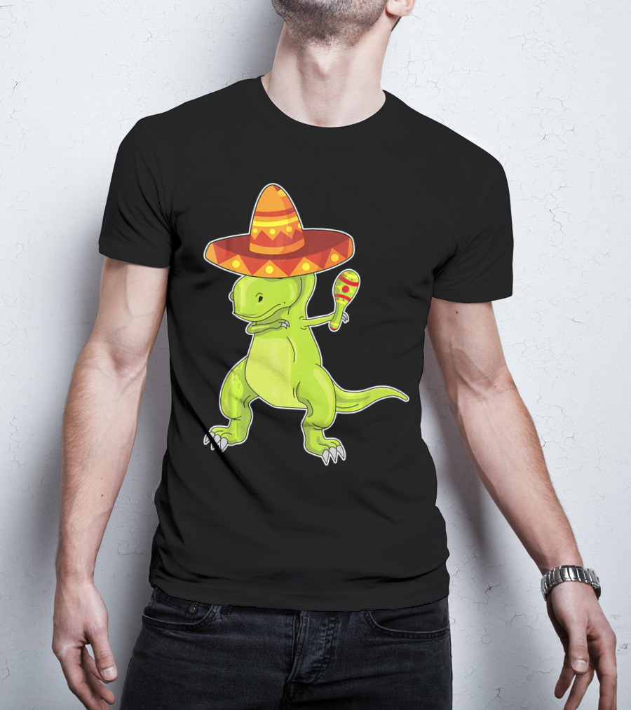 Cinco De Mayo Dinosaur Funny Mexican Sombrero Maracas T-Shirt