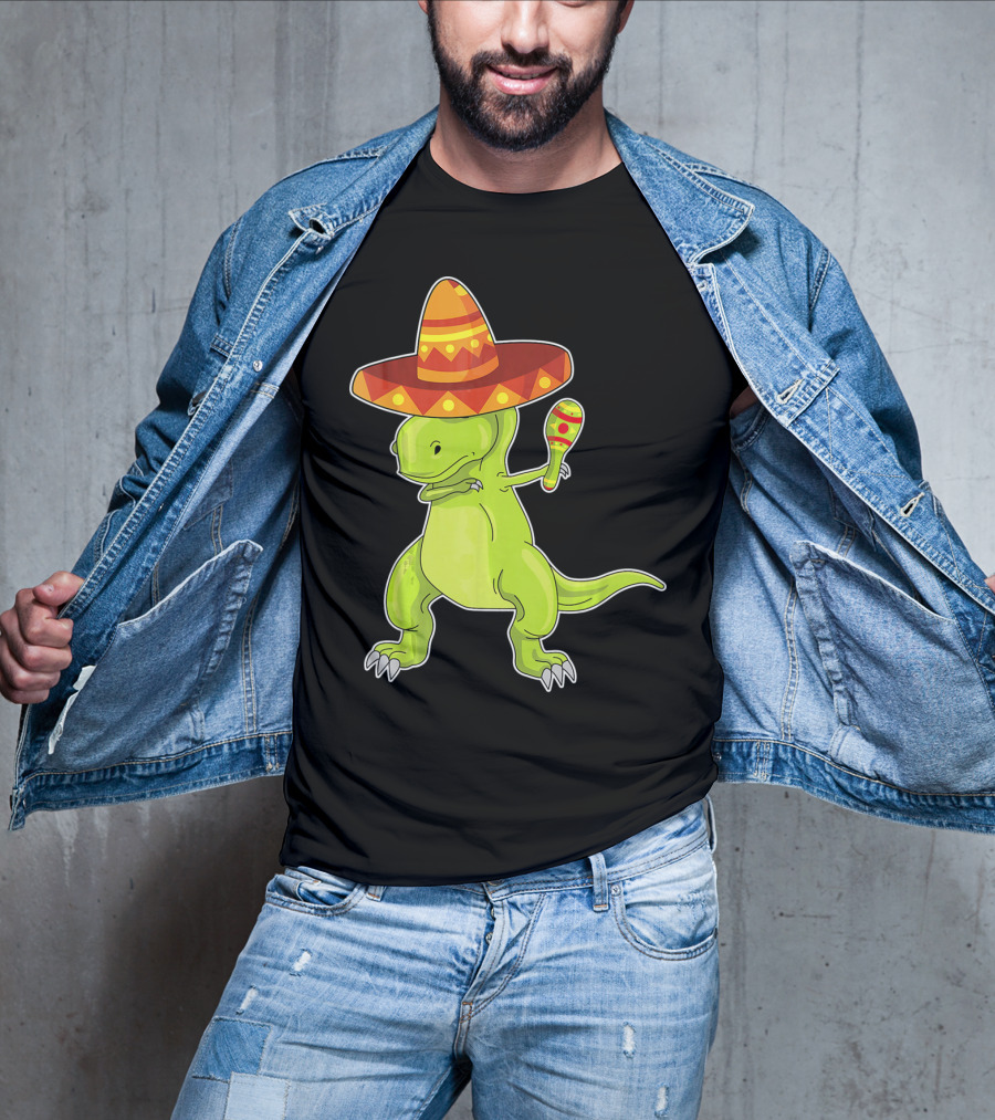 Cinco De Mayo Dinosaur Funny Mexican Sombrero Maracas T-Shirt