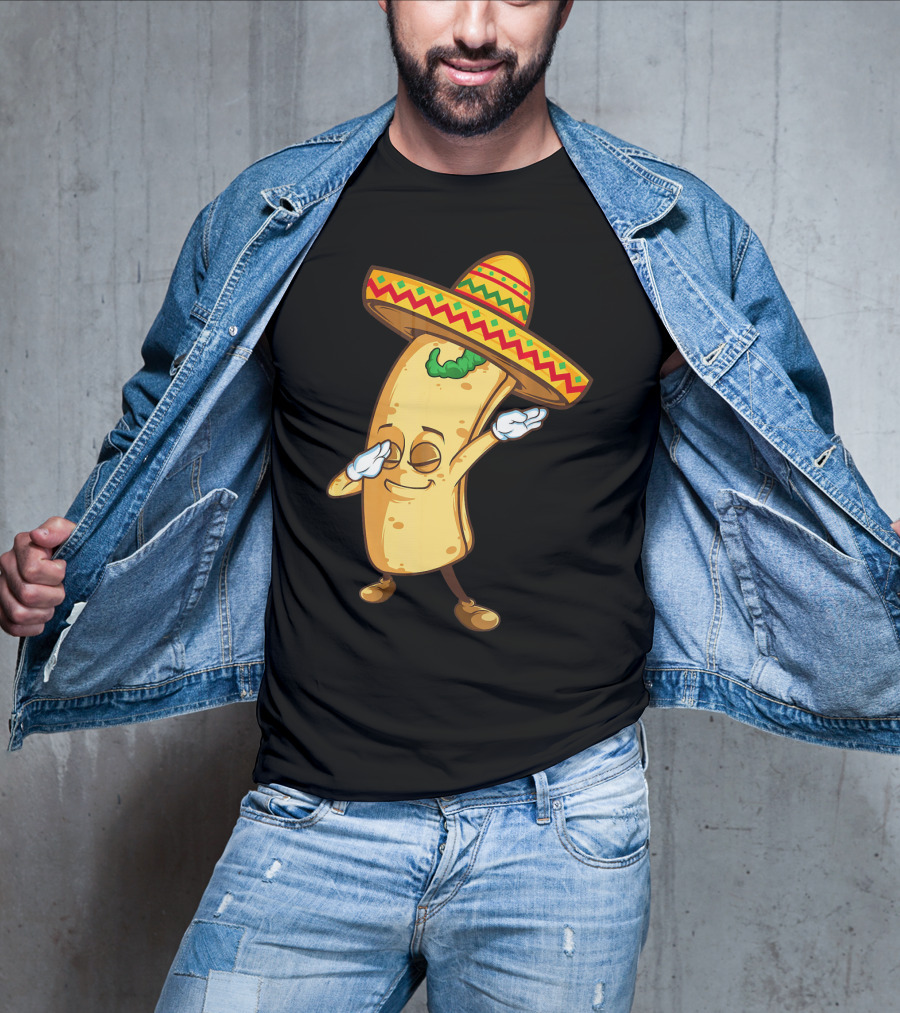Funny Dabbing Burrito Mexican Cinco De Mayo Sombrero Cartoon T-Shirt