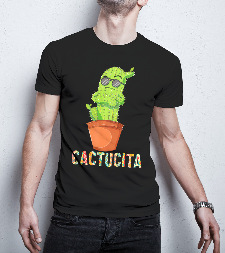 Mamacita Cactus Cactucita Cinco De Mayo Cactus With Sunglasses In Pot T-Shirt