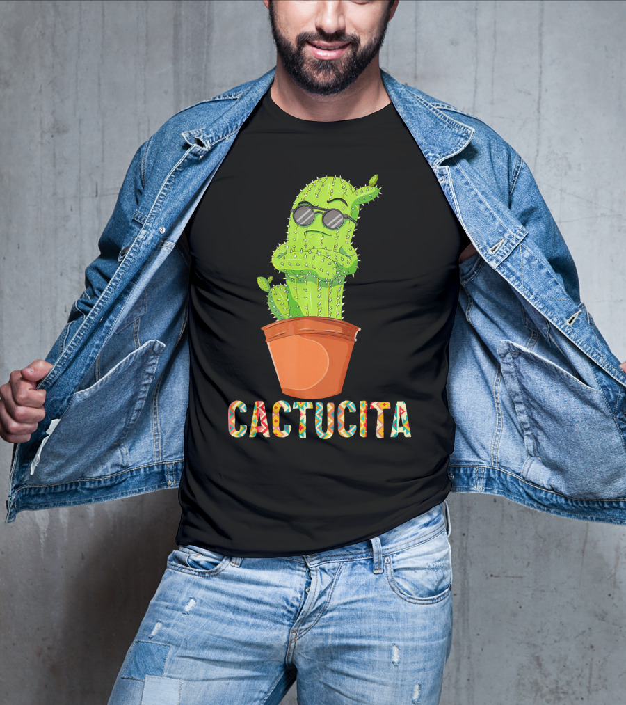 Mamacita Cactus Cactucita Cinco De Mayo Cactus With Sunglasses In Pot T-Shirt