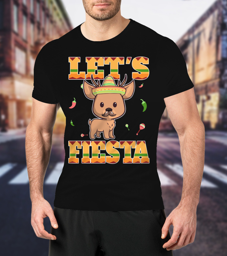 Let's Fiesta Deer Cinco De Mayo Mexican Sombrero Peppers Maracas T-Shirt