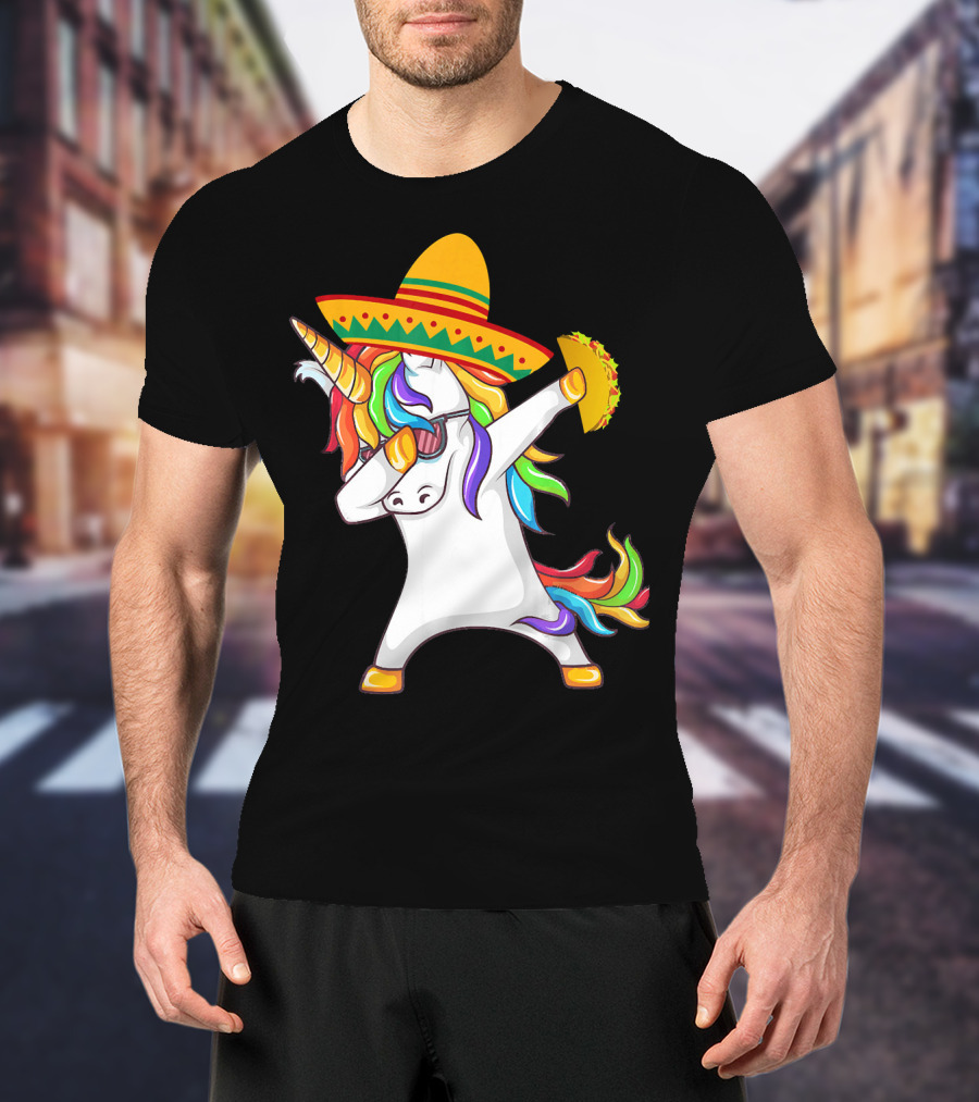 Unicorn Taco Sombrero Dab Funny Alpaca Mexican Cinco De Mayo T-Shirt