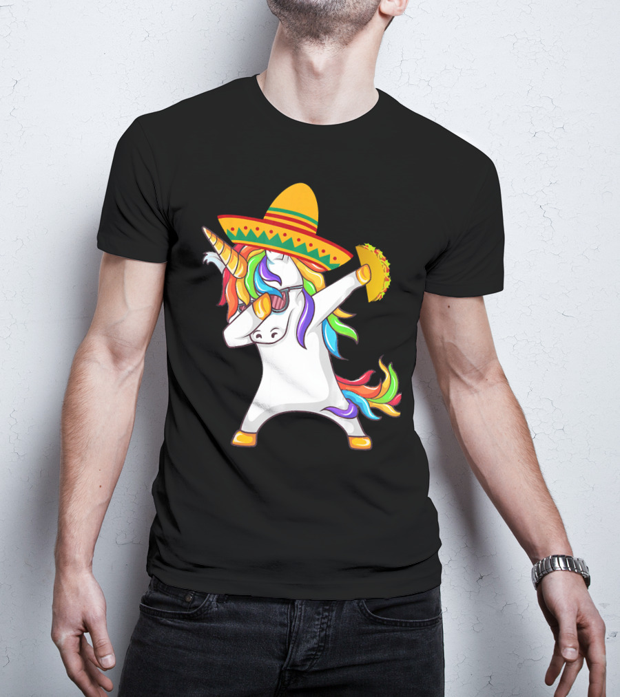 Unicorn Taco Sombrero Dab Funny Alpaca Mexican Cinco De Mayo T-Shirt