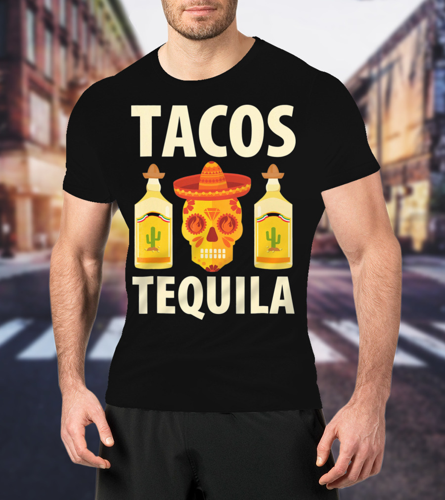 Cinco De Mayo Tacos Tequila Skull And Bottles T-Shirt