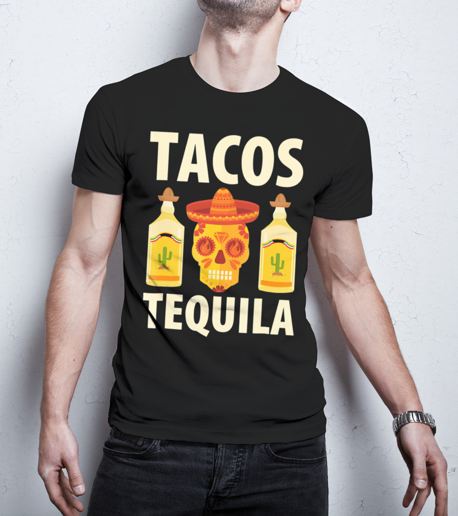 Cinco De Mayo Tacos Tequila Skull And Bottles T-Shirt