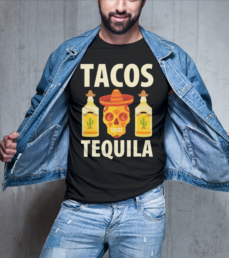 Cinco De Mayo Tacos Tequila Skull And Bottles T-Shirt