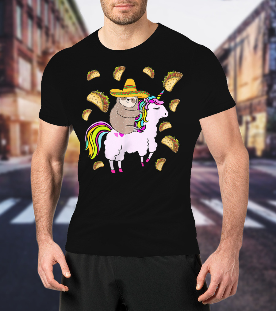 Sloth Riding Llamacorn Unicorn Cinco De Mayo Taco Fiesta T-Shirt