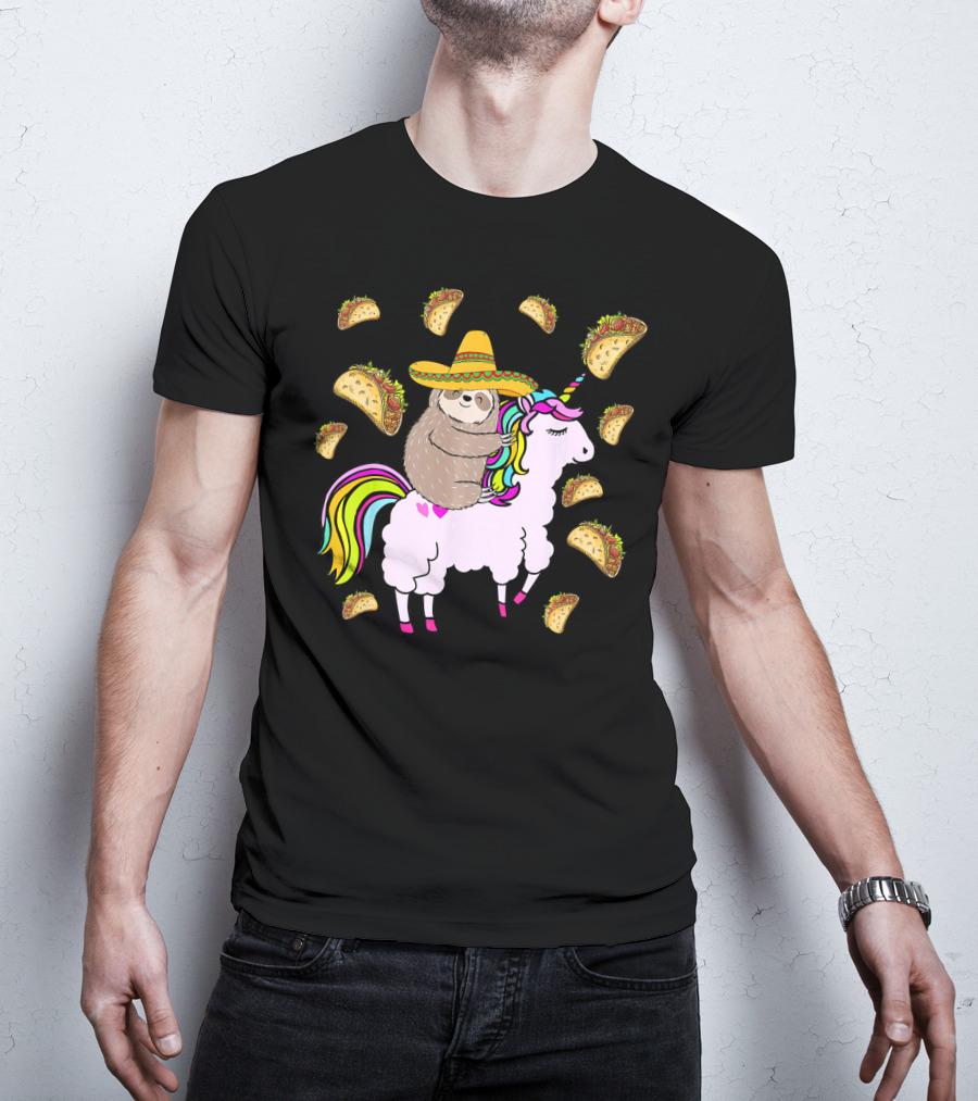 Sloth Riding Llamacorn Unicorn Cinco De Mayo Taco Fiesta T-Shirt