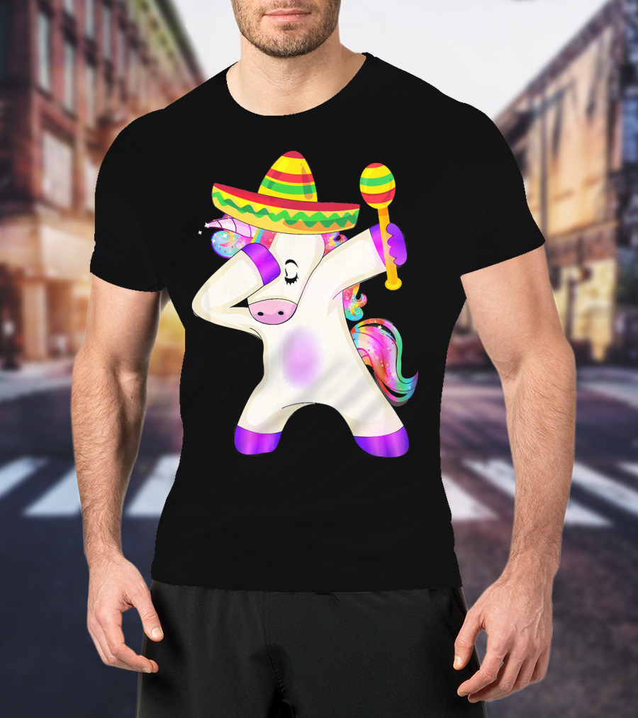 Cinco De Mayo Dabbing Unicorn Sombrero Maracas T-Shirt
