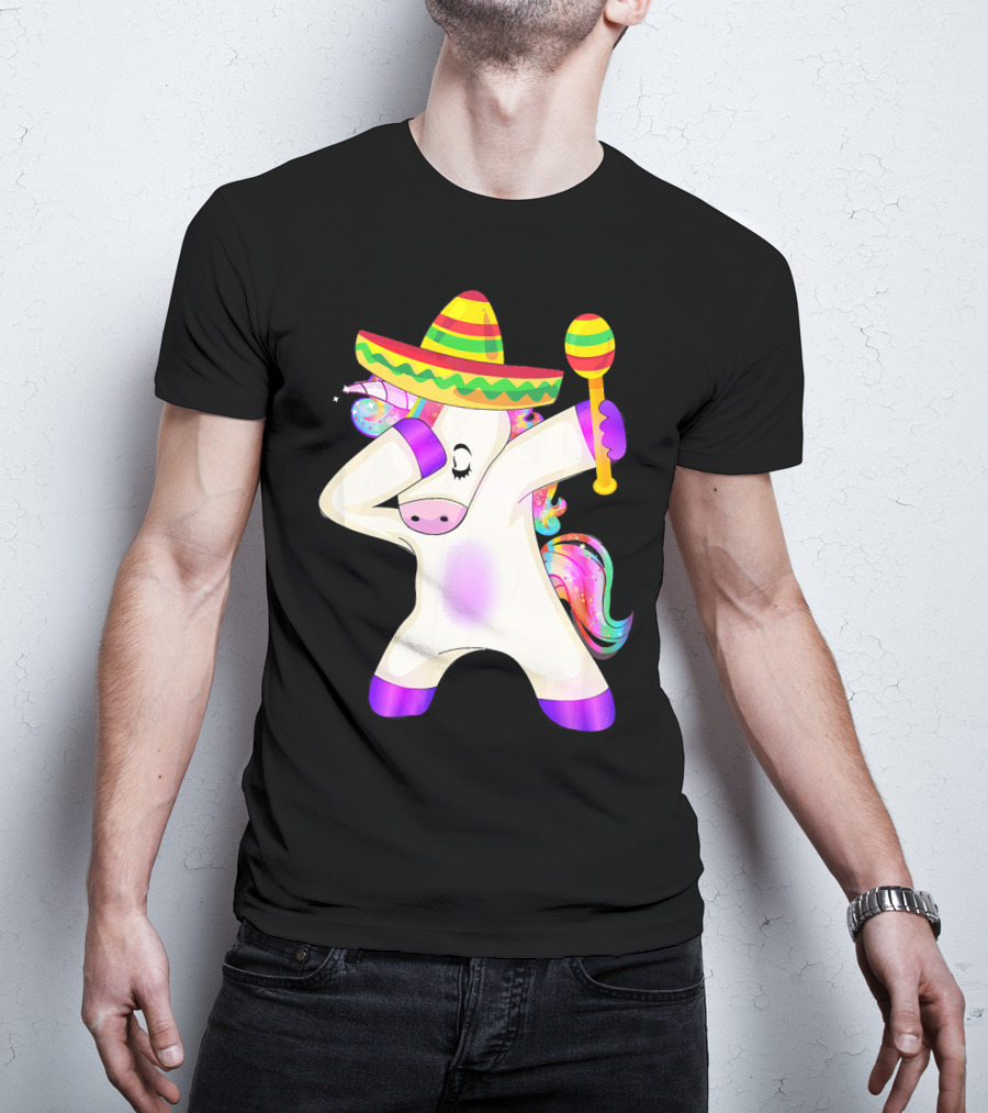 Cinco De Mayo Dabbing Unicorn Sombrero Maracas T-Shirt