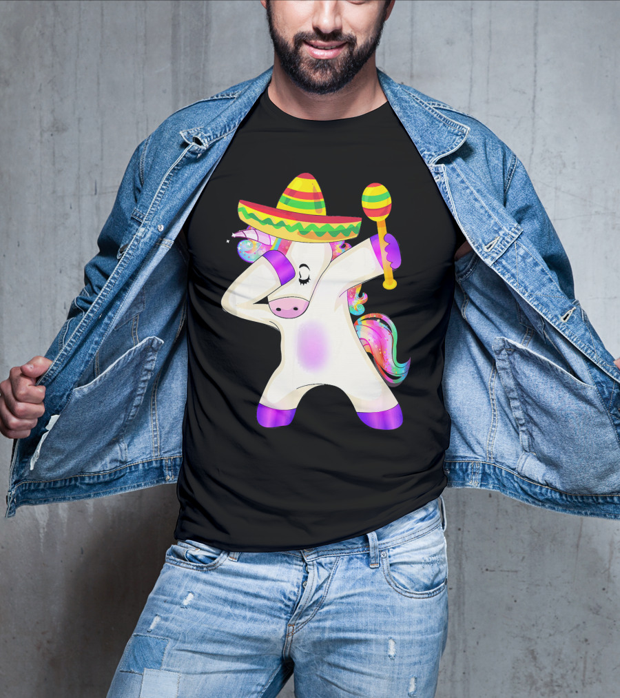 Cinco De Mayo Dabbing Unicorn Sombrero Maracas T-Shirt