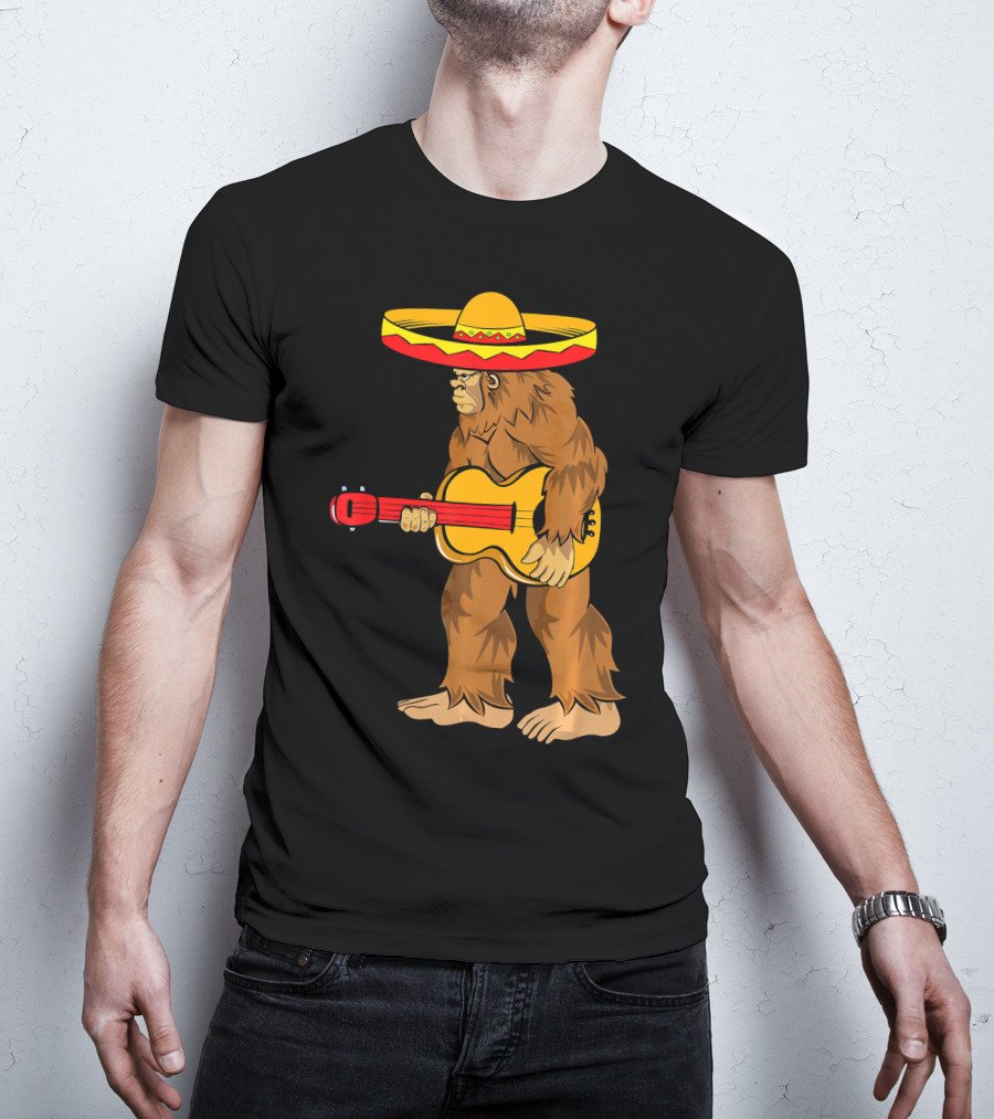 Bigfoot Carrying Guitar Cinco De Mayo Sombrero T-Shirt