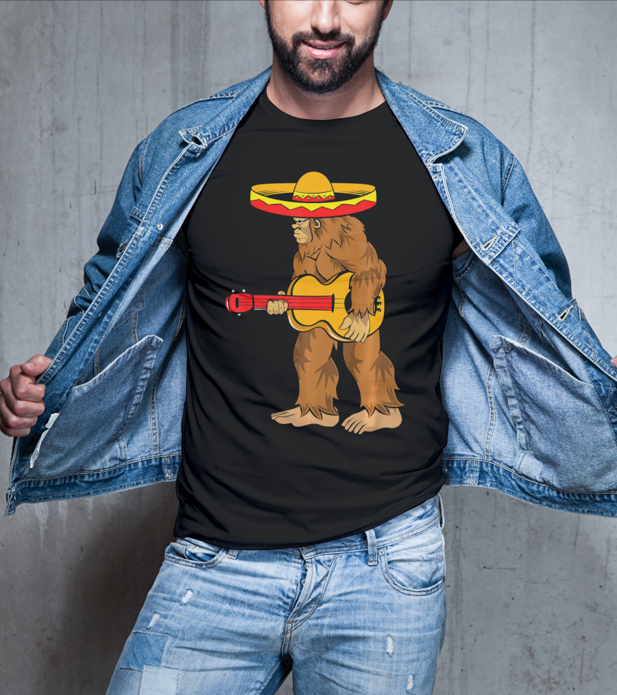 Bigfoot Carrying Guitar Cinco De Mayo Sombrero T-Shirt