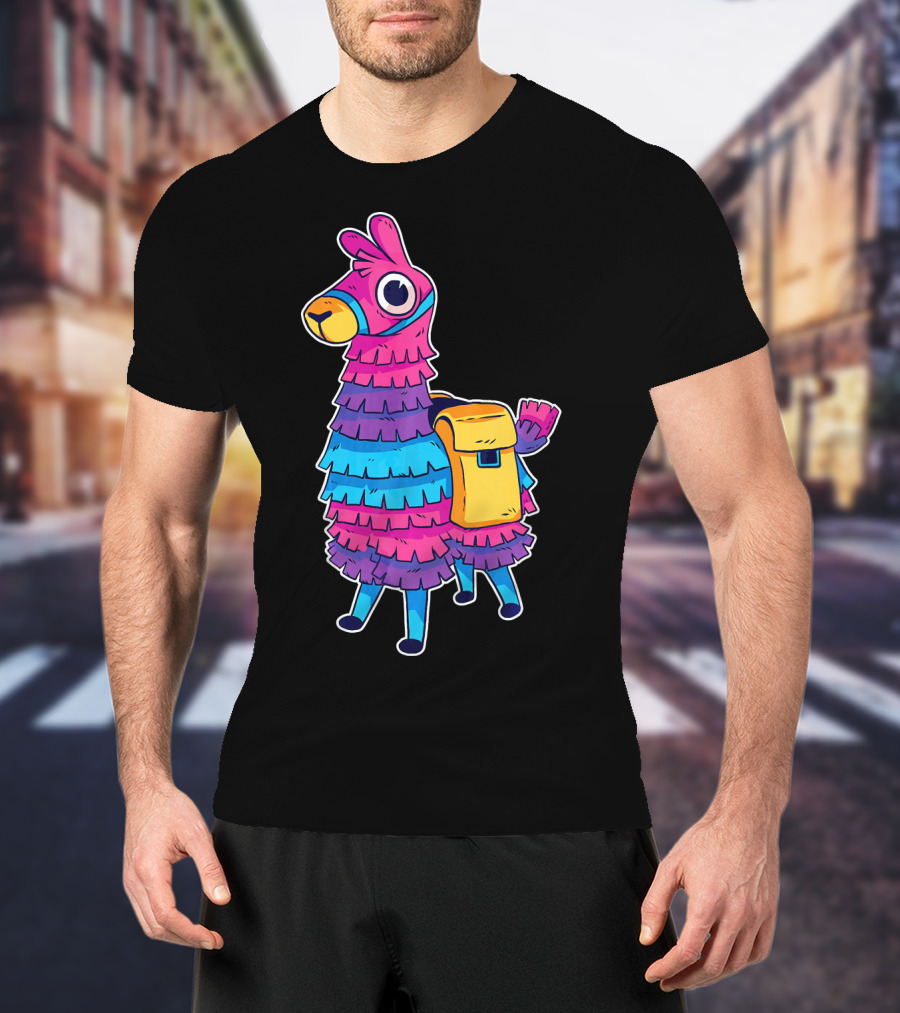 Llama Pinata Funny Festive Fiesta Party With Colorful Backpack T-Shirt