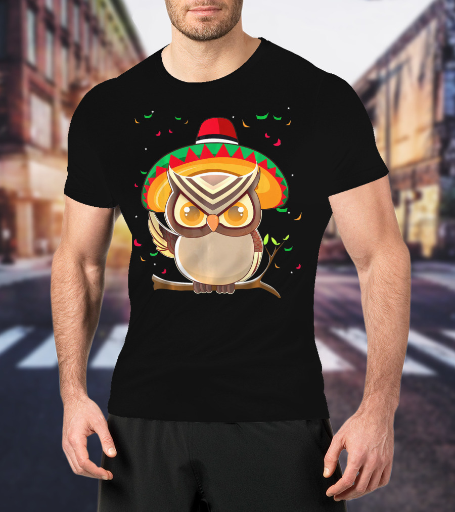 Cute Night Owl Sombrero Cinco De Mayo 5th Of May T-Shirt