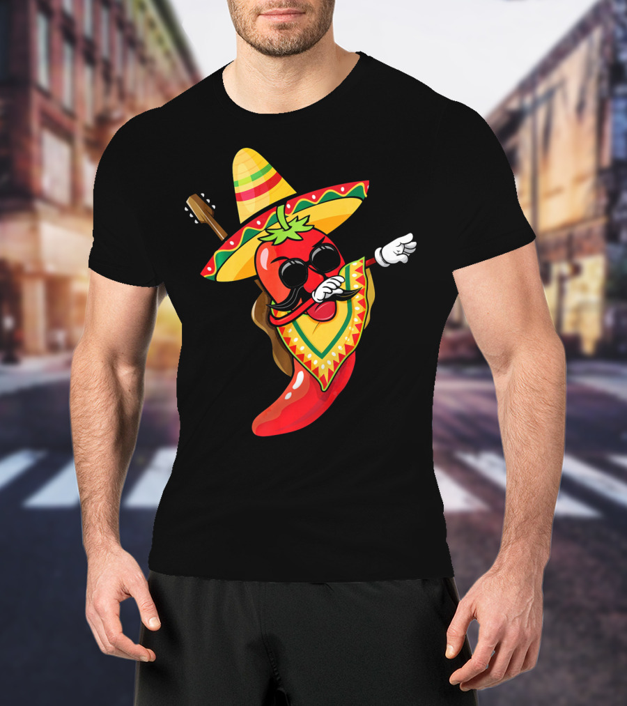 Mexican Poncho Cinco De Mayo Dabbing Jalapeño Sombrero Mustache Guitar T-Shirt