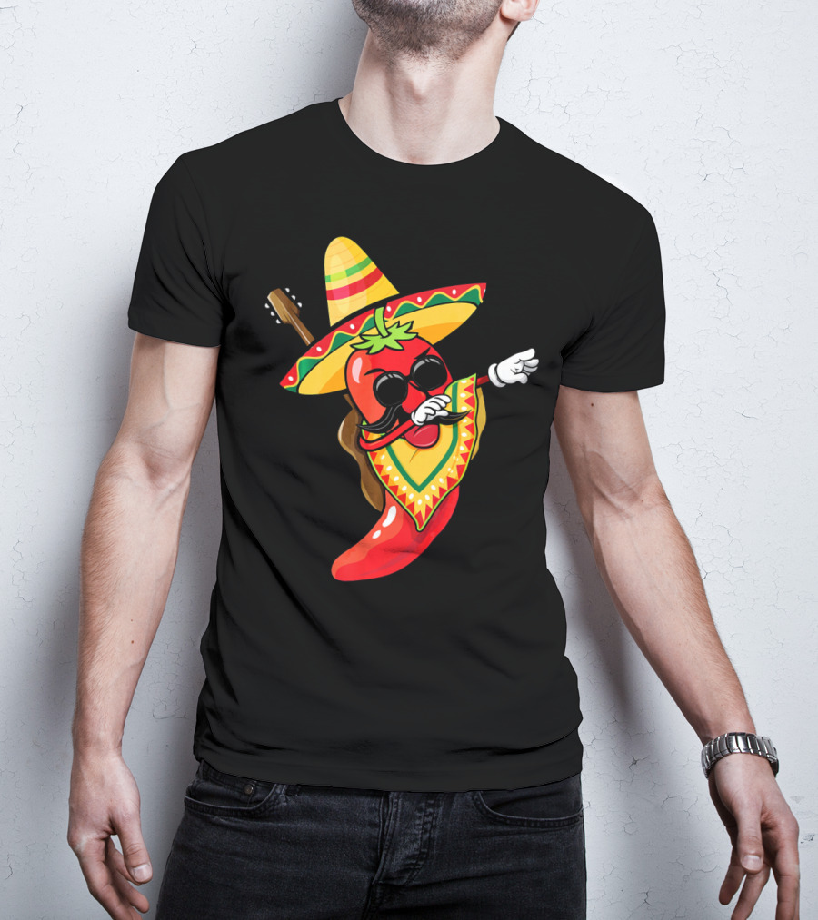 Mexican Poncho Cinco De Mayo Dabbing Jalapeño Sombrero Mustache Guitar T-Shirt