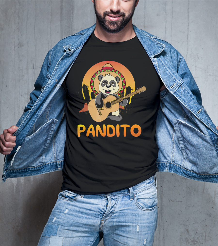 Pandito Funny Mexican Panda With Sombrero And Guitar Fiesta T-Shirt