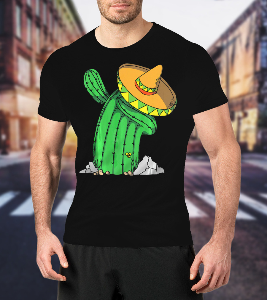 Cinco De Mayo Dabbing Cactus With Sombrero Fun T-Shirt