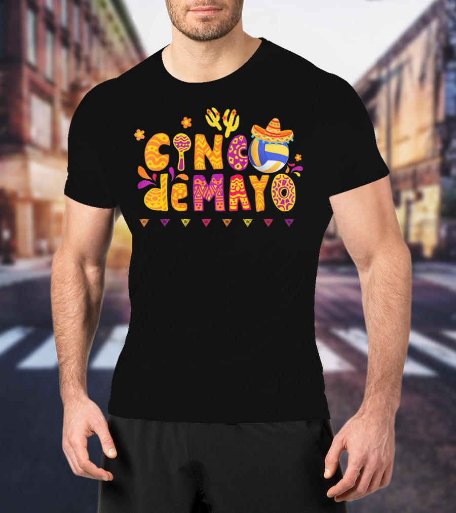 Cinco De Mayo Volleyball Fiesta With Sombrero And Cactus T-Shirt
