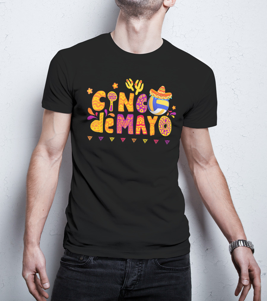 Cinco De Mayo Volleyball Fiesta With Sombrero And Cactus T-Shirt
