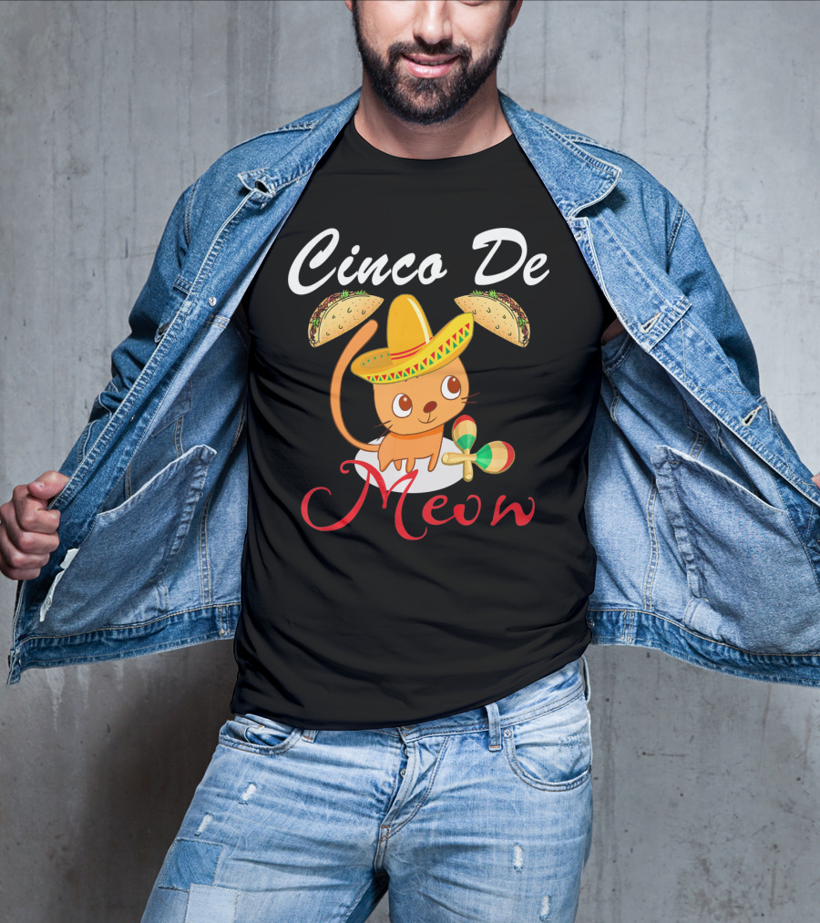 Cinco De Meow Cat In Sombrero With Tacos And Maracas T-Shirt