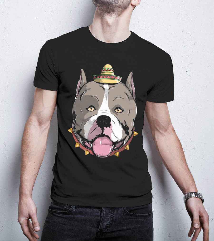 Pitbull Dog Sombrero Fiesta Cinco De Mayo T-Shirt