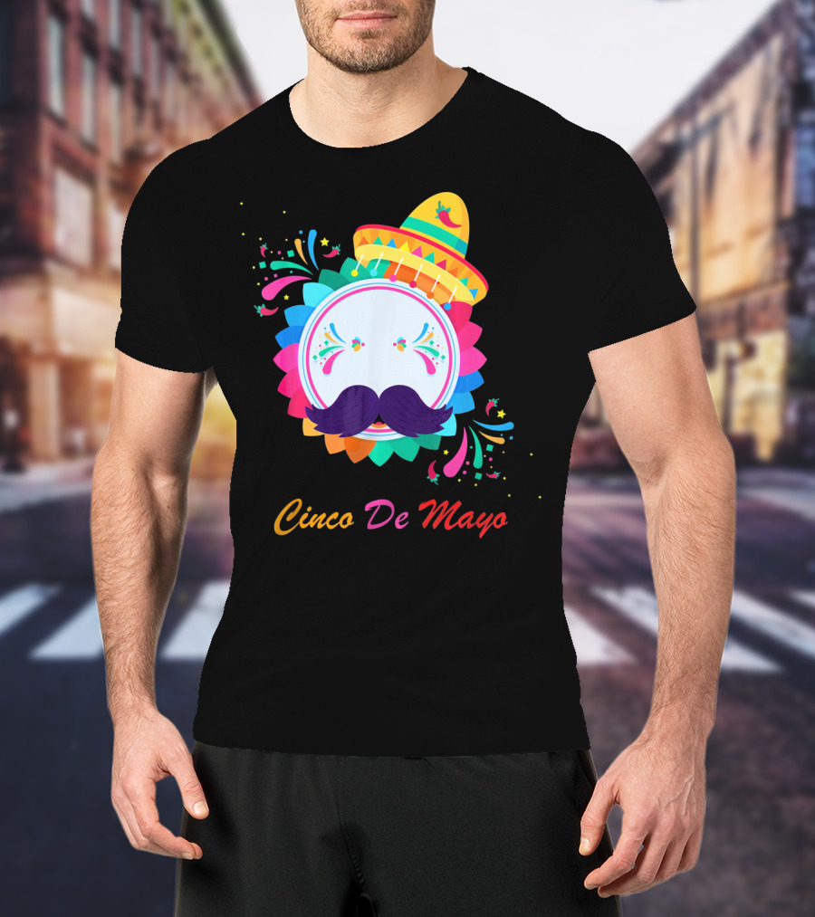 Cinco De Mayo Colorful Sombrero Mustache T-Shirt