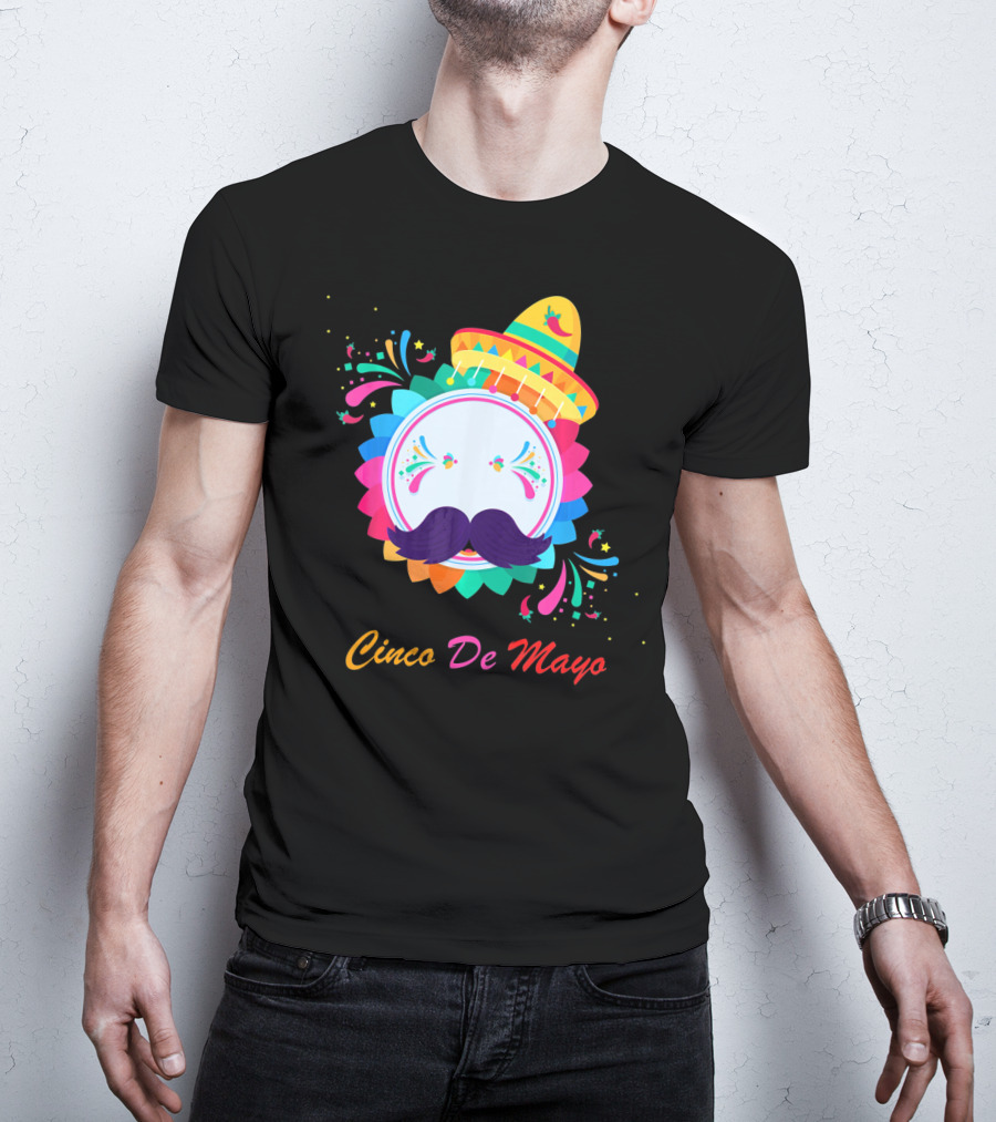 Cinco De Mayo Colorful Sombrero Mustache T-Shirt