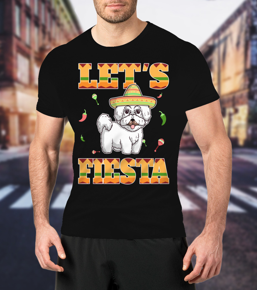 Let's Fiesta Bichon Frise Dog Cinco De Mayo Sombrero Peppers Maracas T-Shirt